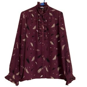 tan jay Women’s Business/Office Casual Ruffle Blouse in Plum Sz- S